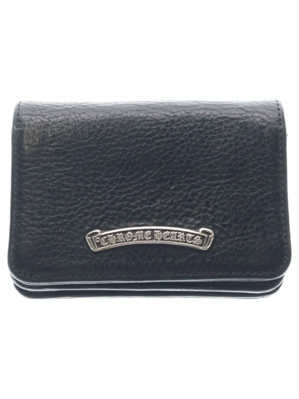 Chrome Hearts Card Slot Scroll Label 3 Pocket Leather Black